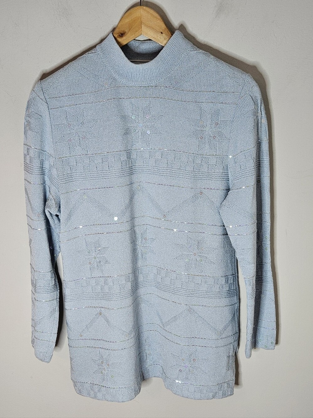 St. John Sport Marie Gray Ice Blue Mock Neck Tunic Sequin Sweater P XS